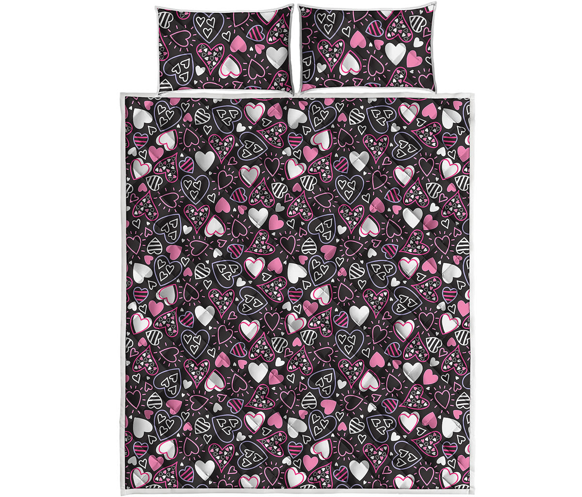 Cute Girly Heart Pattern Print Quilt Bed Set