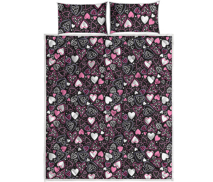 Cute Girly Heart Pattern Print Quilt Bed Set