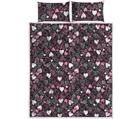 Cute Girly Heart Pattern Print Quilt Bed Set