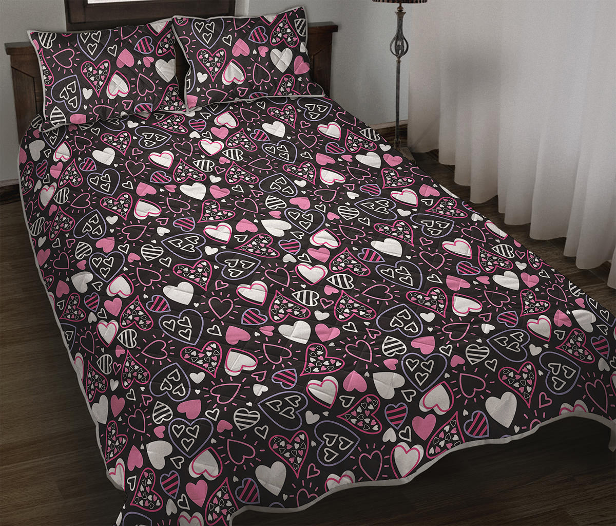 Cute Girly Heart Pattern Print Quilt Bed Set