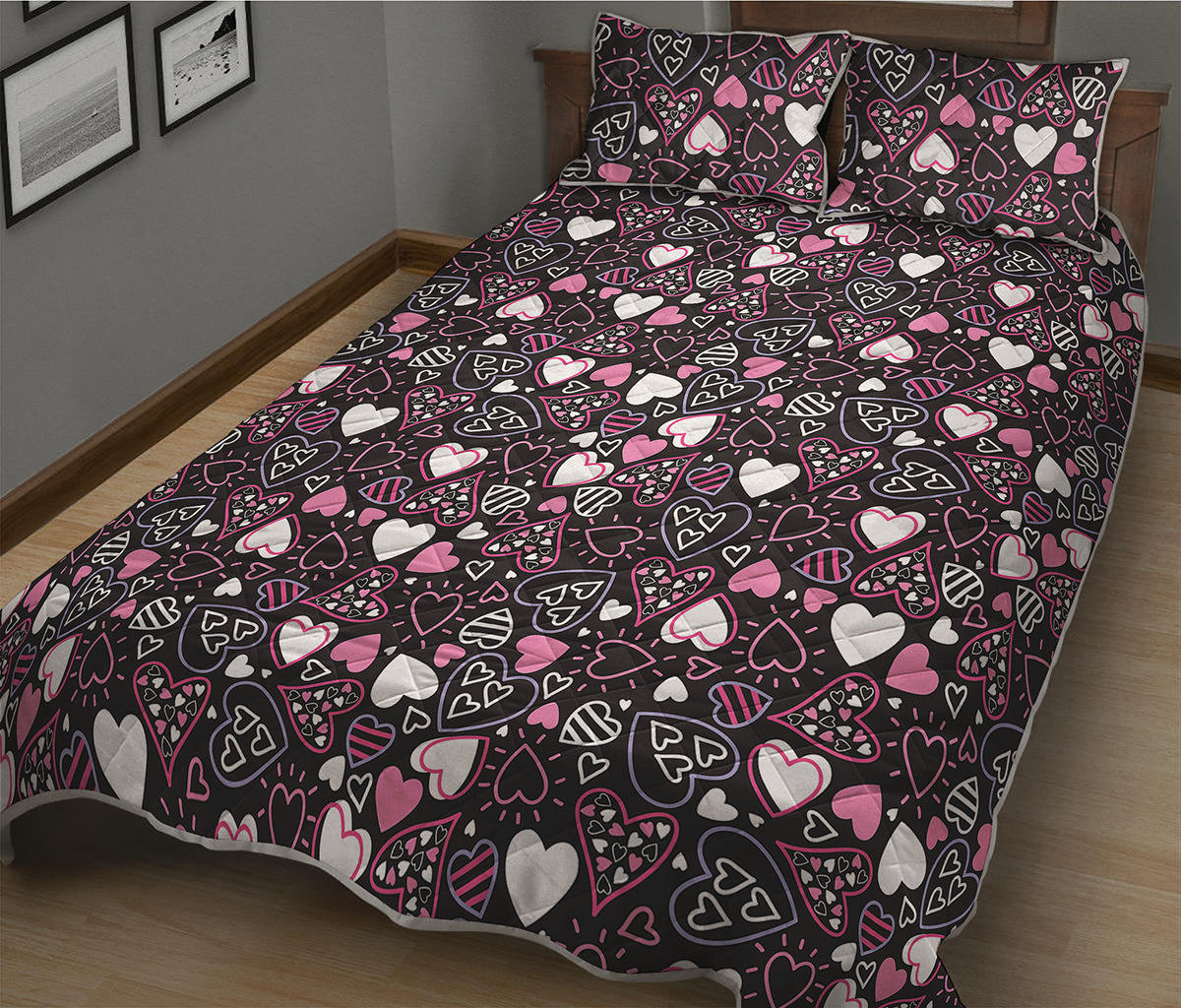 Cute Girly Heart Pattern Print Quilt Bed Set