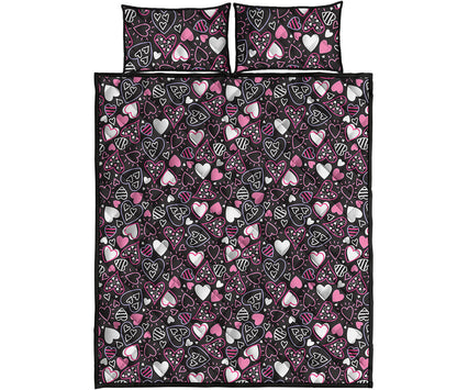 Cute Girly Heart Pattern Print Quilt Bed Set