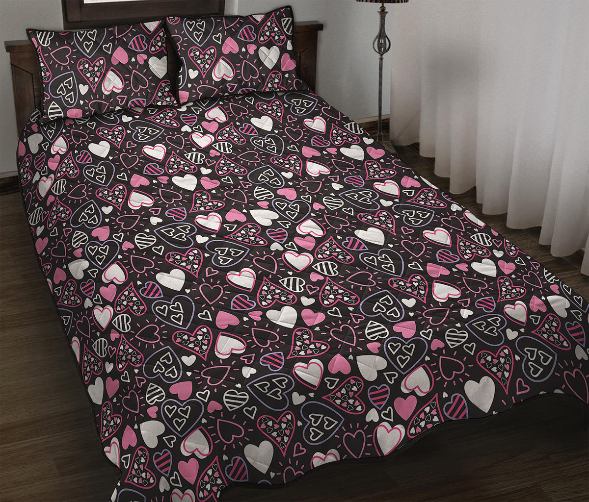 Cute Girly Heart Pattern Print Quilt Bed Set