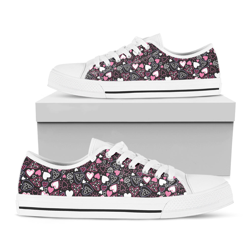 Cute Girly Heart Pattern Print White Low Top Shoes