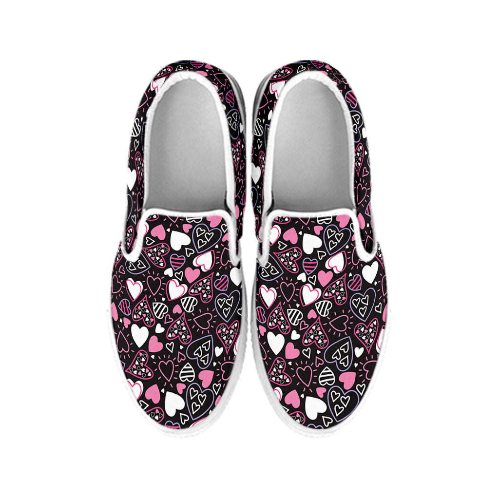 Cute Girly Heart Pattern Print White Slip On Shoes