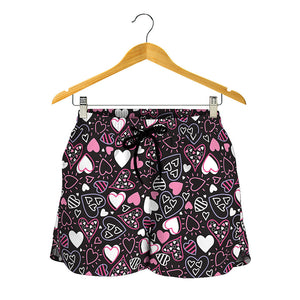 Cute Girly Heart Pattern Print Women's Shorts