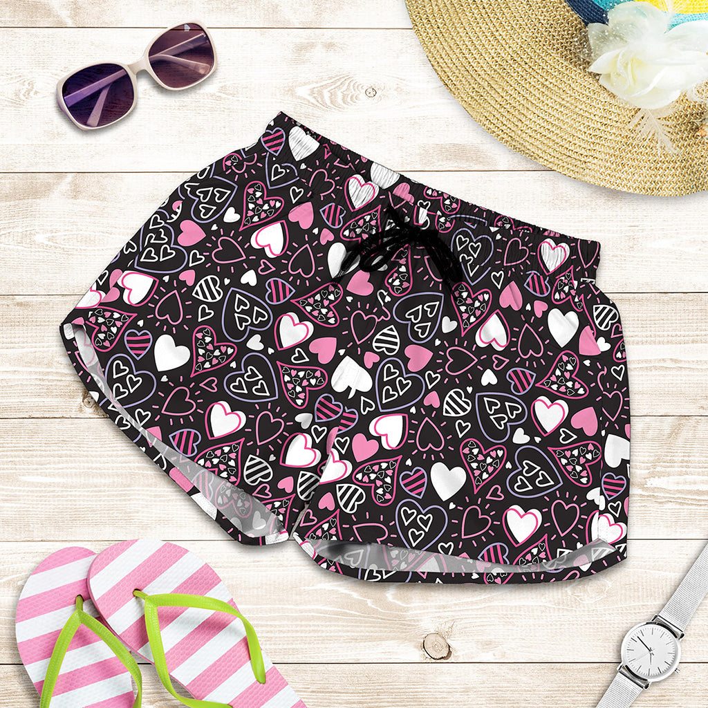 Cute Girly Heart Pattern Print Women's Shorts