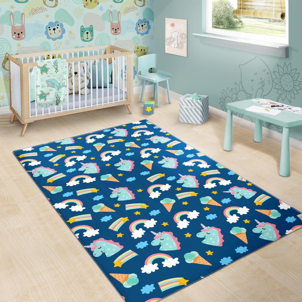 Cute Girly Unicorn Pattern Print Area Rug GearFrost