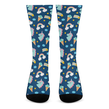 Cute Girly Unicorn Pattern Print Crew Socks