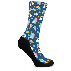 Cute Girly Unicorn Pattern Print Crew Socks