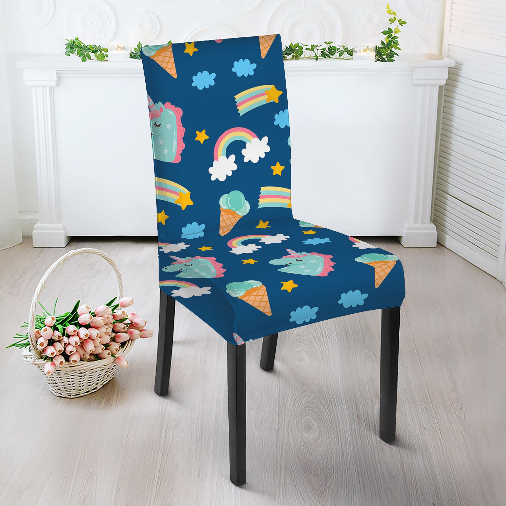 Cute Girly Unicorn Pattern Print Dining Chair Slipcover