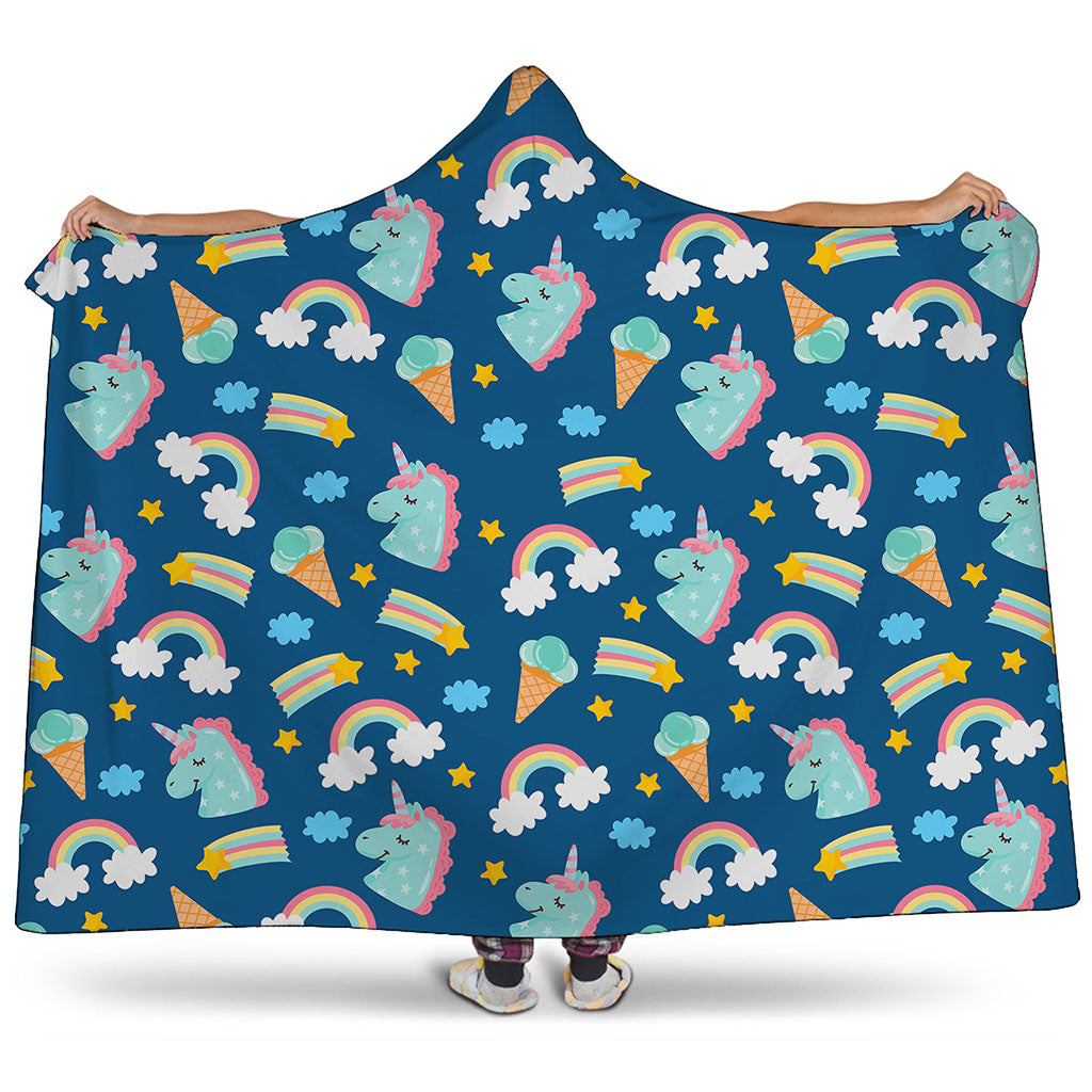 Cute Girly Unicorn Pattern Print Hooded Blanket