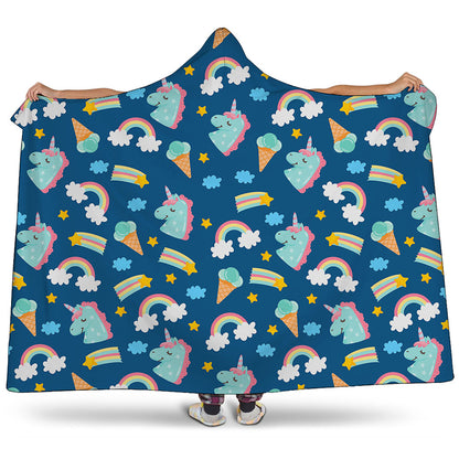 Cute Girly Unicorn Pattern Print Hooded Blanket
