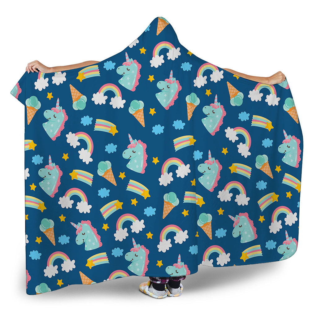 Cute Girly Unicorn Pattern Print Hooded Blanket