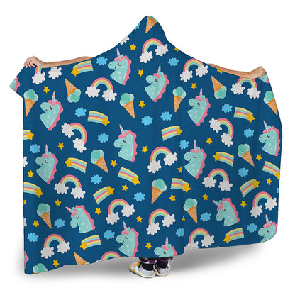 Cute Girly Unicorn Pattern Print Hooded Blanket