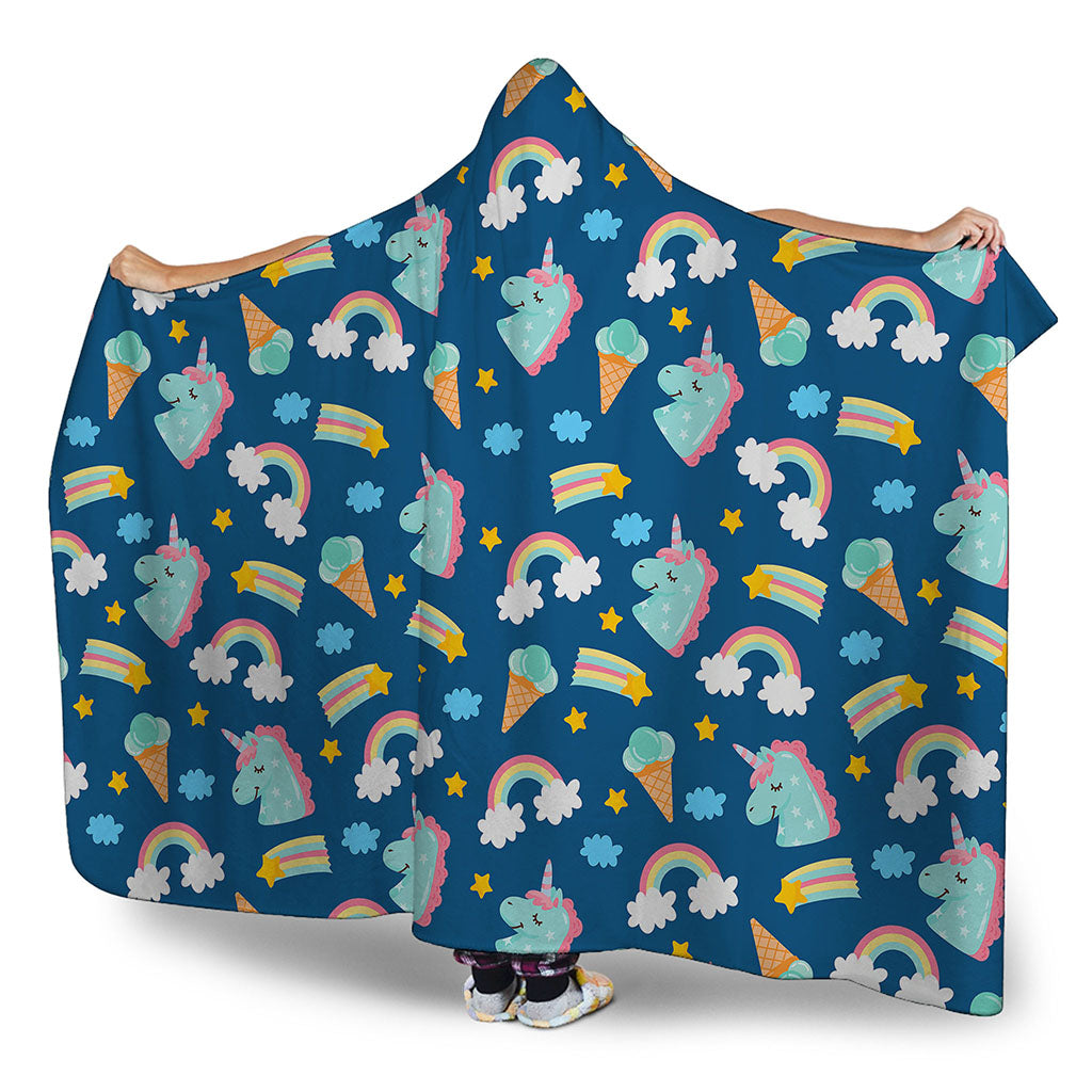 Cute Girly Unicorn Pattern Print Hooded Blanket