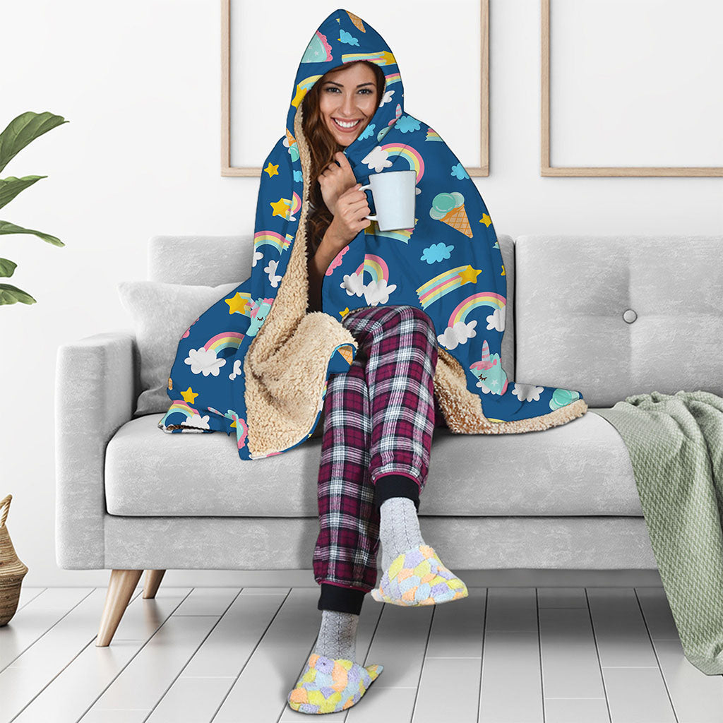 Cute Girly Unicorn Pattern Print Hooded Blanket