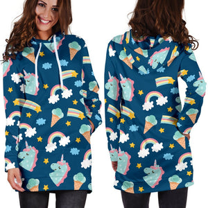 Cute Girly Unicorn Pattern Print Hoodie Dress GearFrost