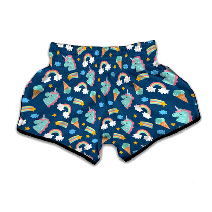 Cute Girly Unicorn Pattern Print Muay Thai Boxing Shorts