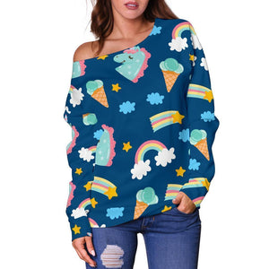 Cute Girly Unicorn Pattern Print Off Shoulder Sweatshirt GearFrost