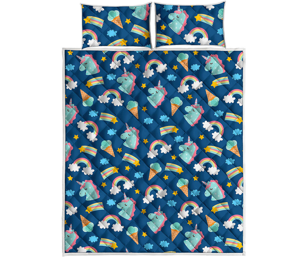 Cute Girly Unicorn Pattern Print Quilt Bed Set