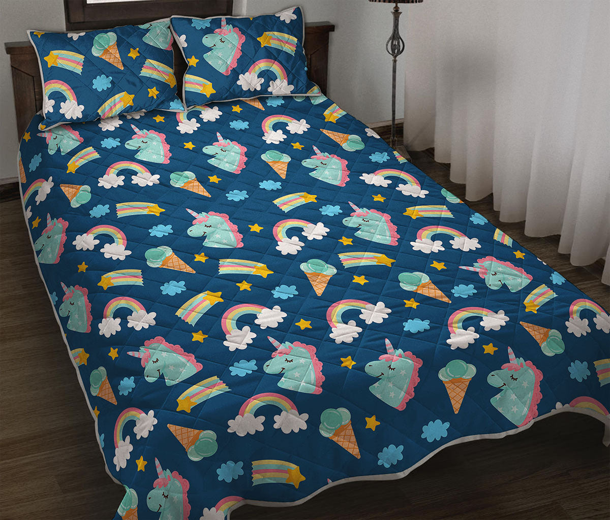 Cute Girly Unicorn Pattern Print Quilt Bed Set