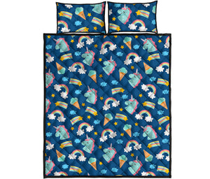 Cute Girly Unicorn Pattern Print Quilt Bed Set