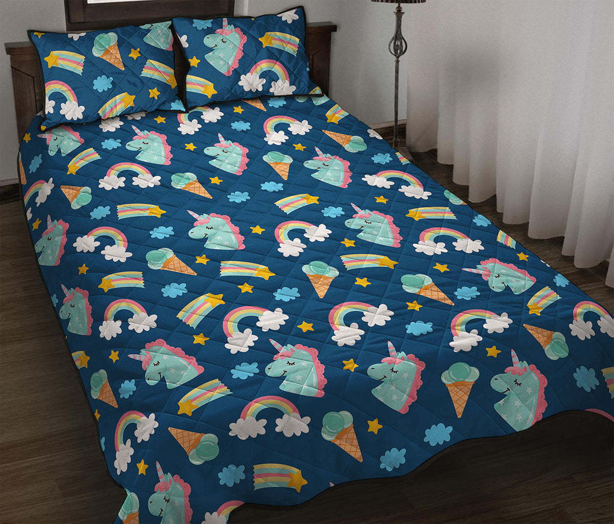 Cute Girly Unicorn Pattern Print Quilt Bed Set