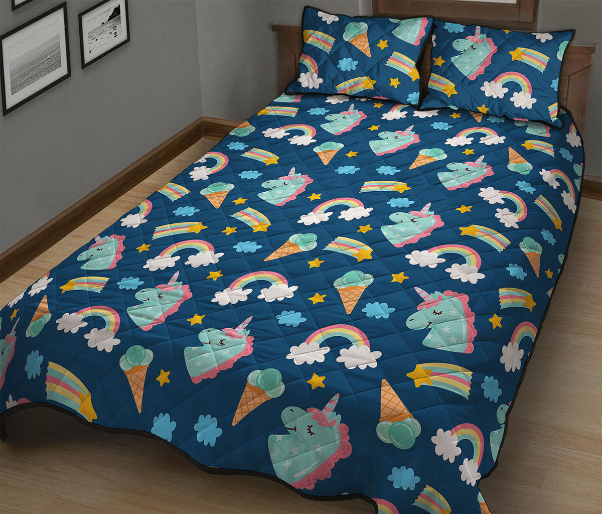 Cute Girly Unicorn Pattern Print Quilt Bed Set