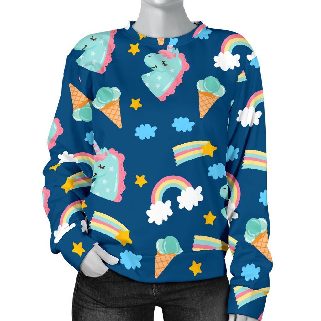 Cute Girly Unicorn Pattern Print Women's Crewneck Sweatshirt GearFrost