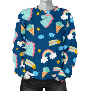 Cute Girly Unicorn Pattern Print Women's Crewneck Sweatshirt GearFrost