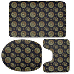 Cute Gold Boho Elephant Pattern Print 3 Piece Bath Mat Set
