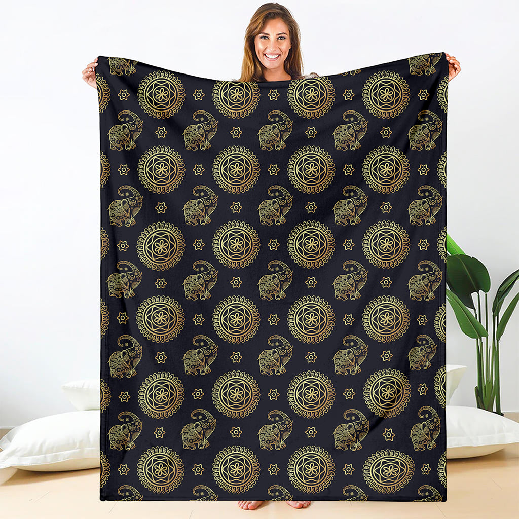 Cute Gold Boho Elephant Pattern Print Blanket