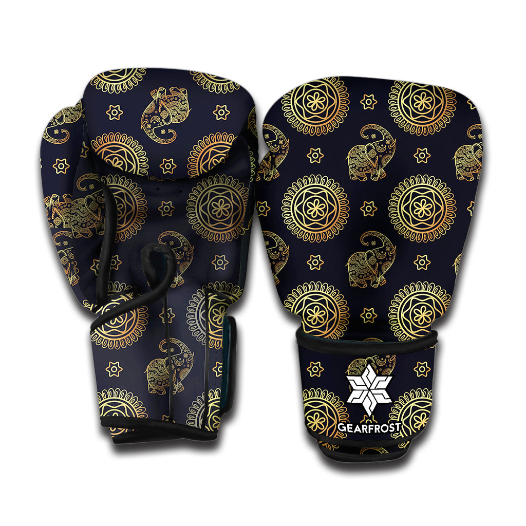 Cute Gold Boho Elephant Pattern Print Boxing Gloves