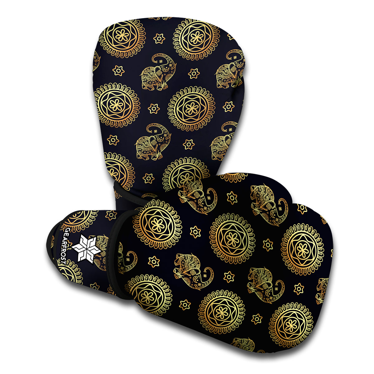 Cute Gold Boho Elephant Pattern Print Boxing Gloves