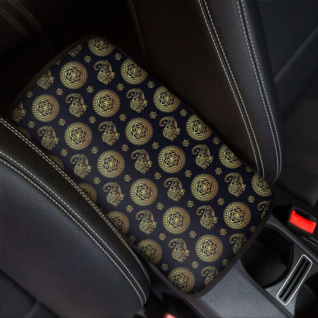 Cute Gold Boho Elephant Pattern Print Car Center Console Cover