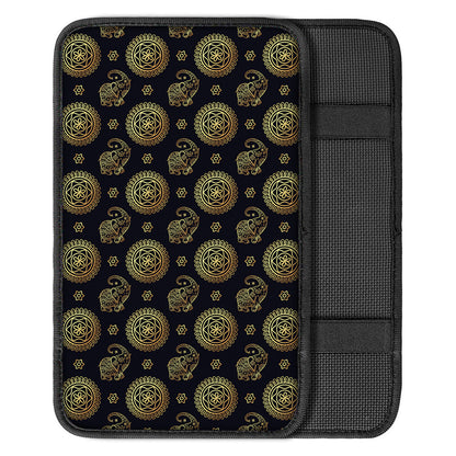 Cute Gold Boho Elephant Pattern Print Car Center Console Cover