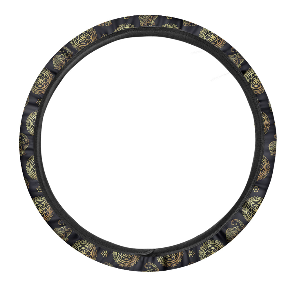 Cute Gold Boho Elephant Pattern Print Car Steering Wheel Cover