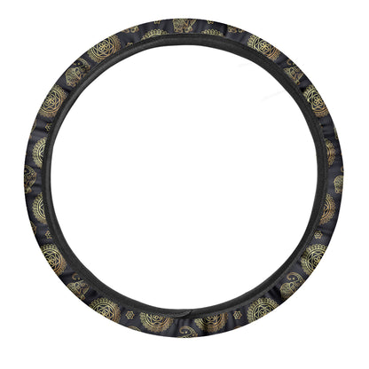 Cute Gold Boho Elephant Pattern Print Car Steering Wheel Cover