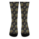Cute Gold Boho Elephant Pattern Print Crew Socks