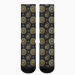 Cute Gold Boho Elephant Pattern Print Crew Socks