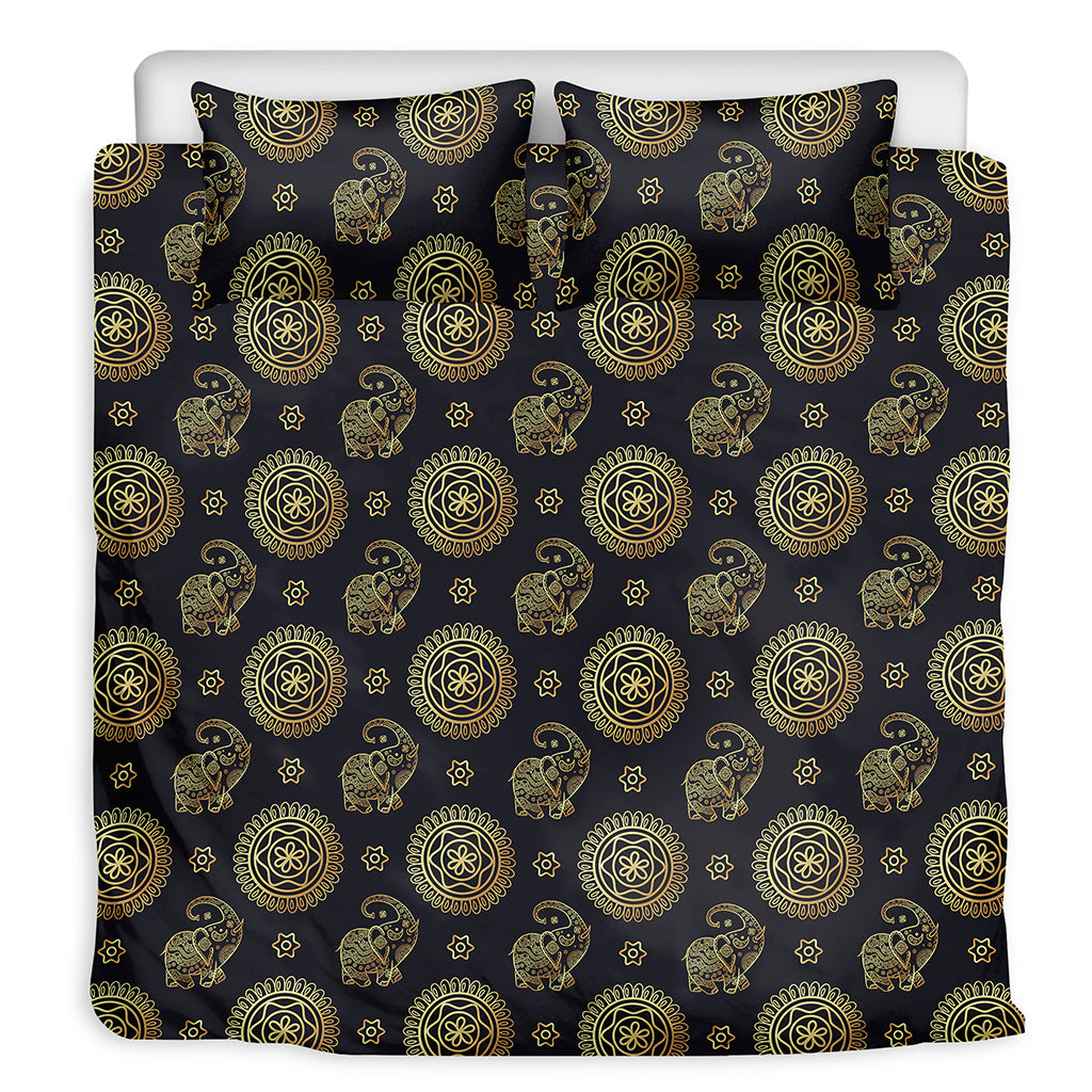 Cute Gold Boho Elephant Pattern Print Duvet Cover Bedding Set