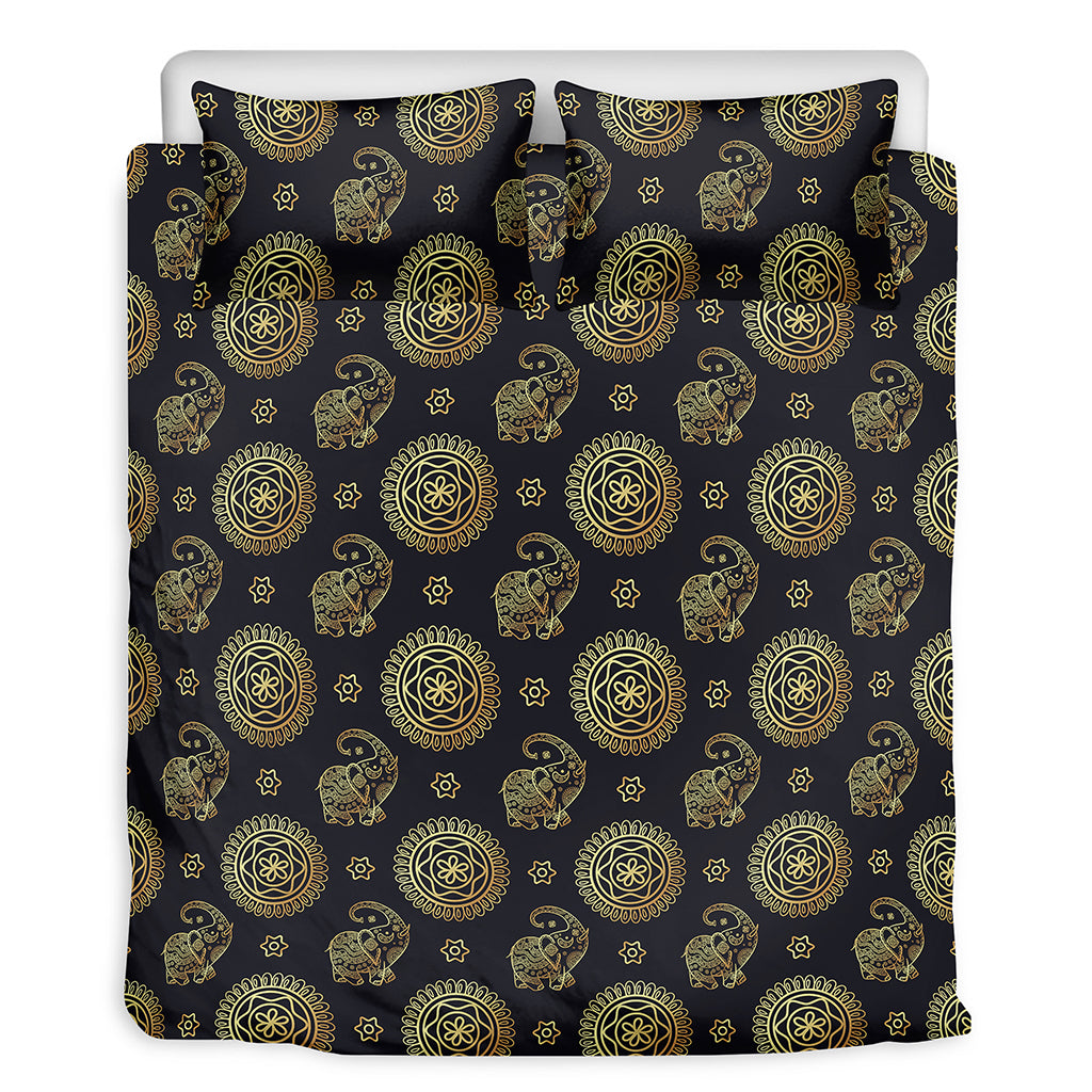 Cute Gold Boho Elephant Pattern Print Duvet Cover Bedding Set