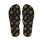 Cute Gold Boho Elephant Pattern Print Flip Flops