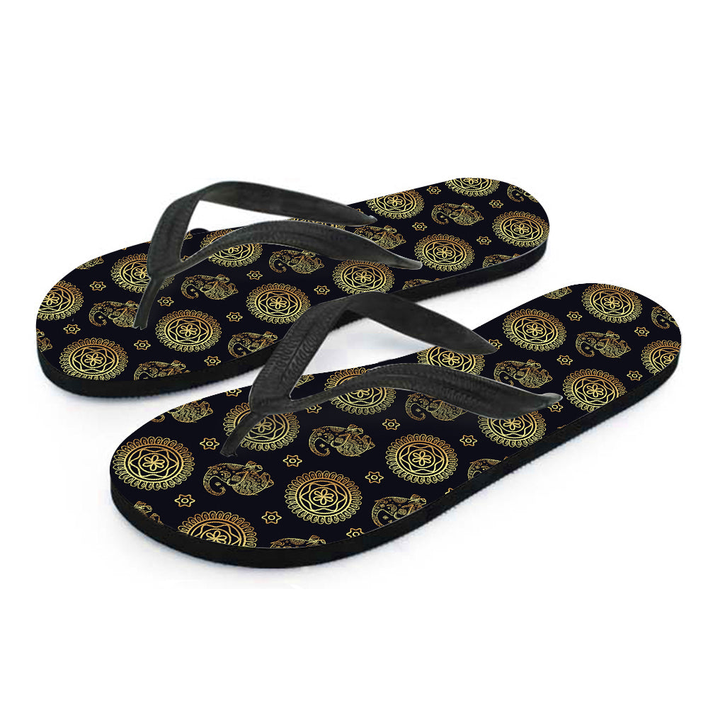 Cute Gold Boho Elephant Pattern Print Flip Flops