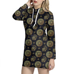 Cute Gold Boho Elephant Pattern Print Hoodie Dress