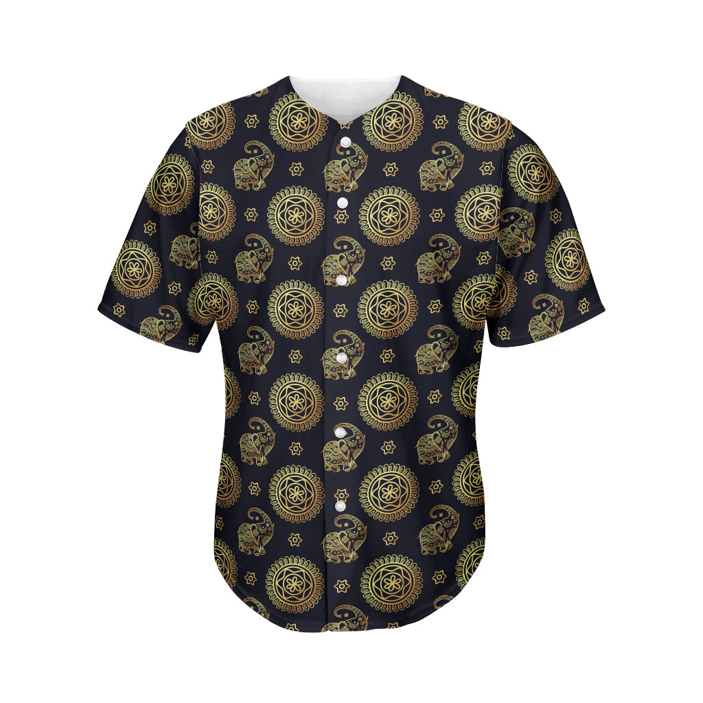 Cute Gold Boho Elephant Pattern Print Men's Baseball Jersey