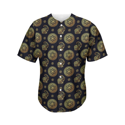 Cute Gold Boho Elephant Pattern Print Men's Baseball Jersey