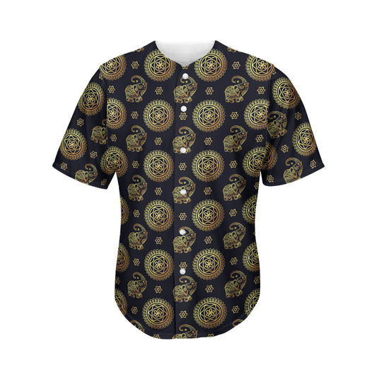 Cute Gold Boho Elephant Pattern Print Men's Baseball Jersey