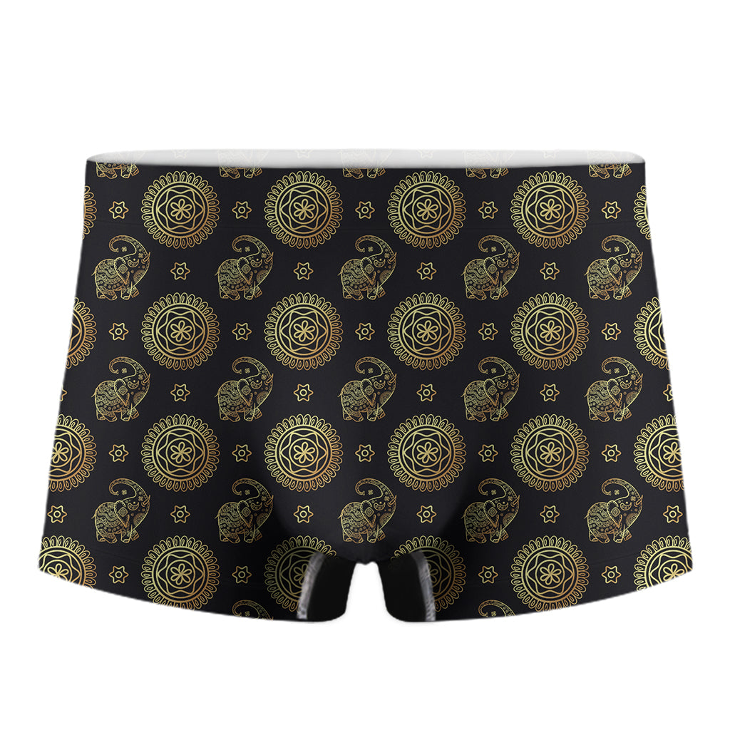 Cute Gold Boho Elephant Pattern Print Men's Boxer Briefs